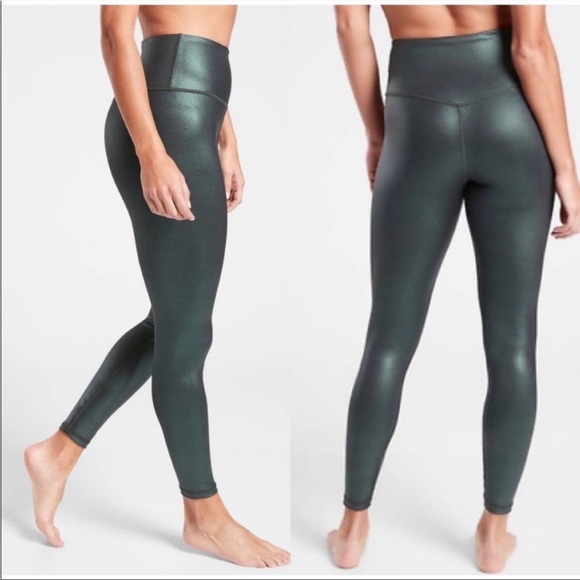 Athleta Pants - Athleta Elation Ultra High Rise Tight Metallic Dark Green